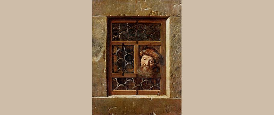 Старик, выглядывающий из окна | Самюэл Хогстратен